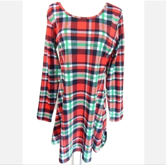 Tipsy Elves Red Plaid Long Sleeve Dress - Picture 1 of 4
